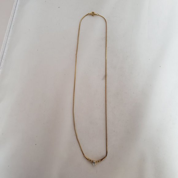 NECKLACE Gold Tone With 4 Small Clear & 1 Center Sky Blue Rhinestones 19” - Picture 14 of 16